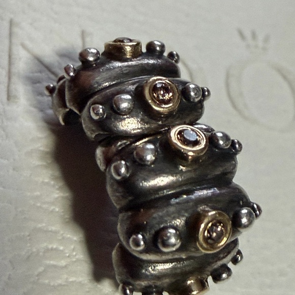 Authentic Pandora Silver And Gold Two Tone 14k Brown Fusion CZ Clip Charm - Picture 2 of 3